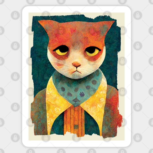 Portrait Illustration Of A Sad Ginger Cat Sticker by TMBTM